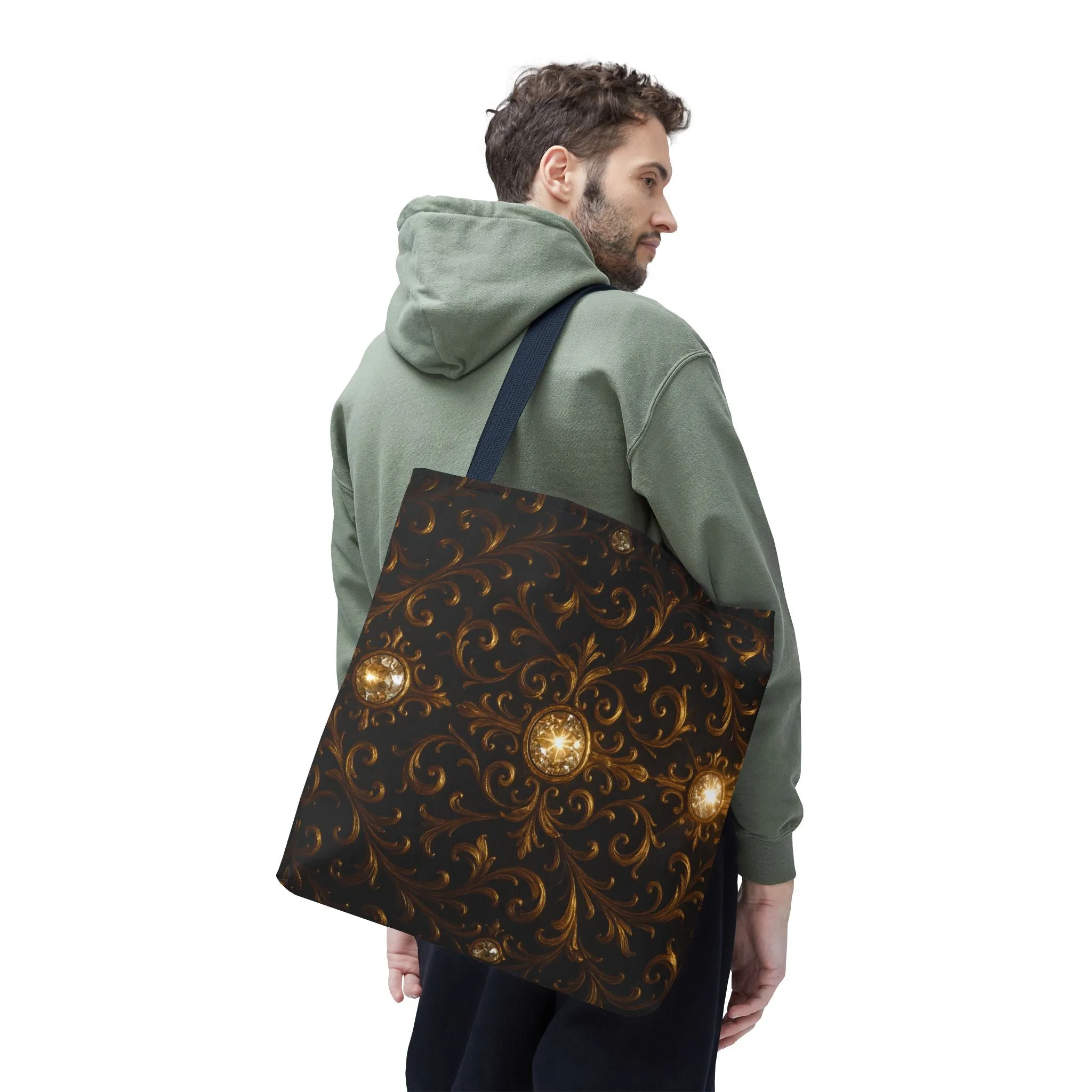 Elegant Baroque Tote Bag - Black and Gold Ornate Design Purse, Reusable Stylish Shoulder Bag for Women, Vintage Luxe Aesthetic Gift