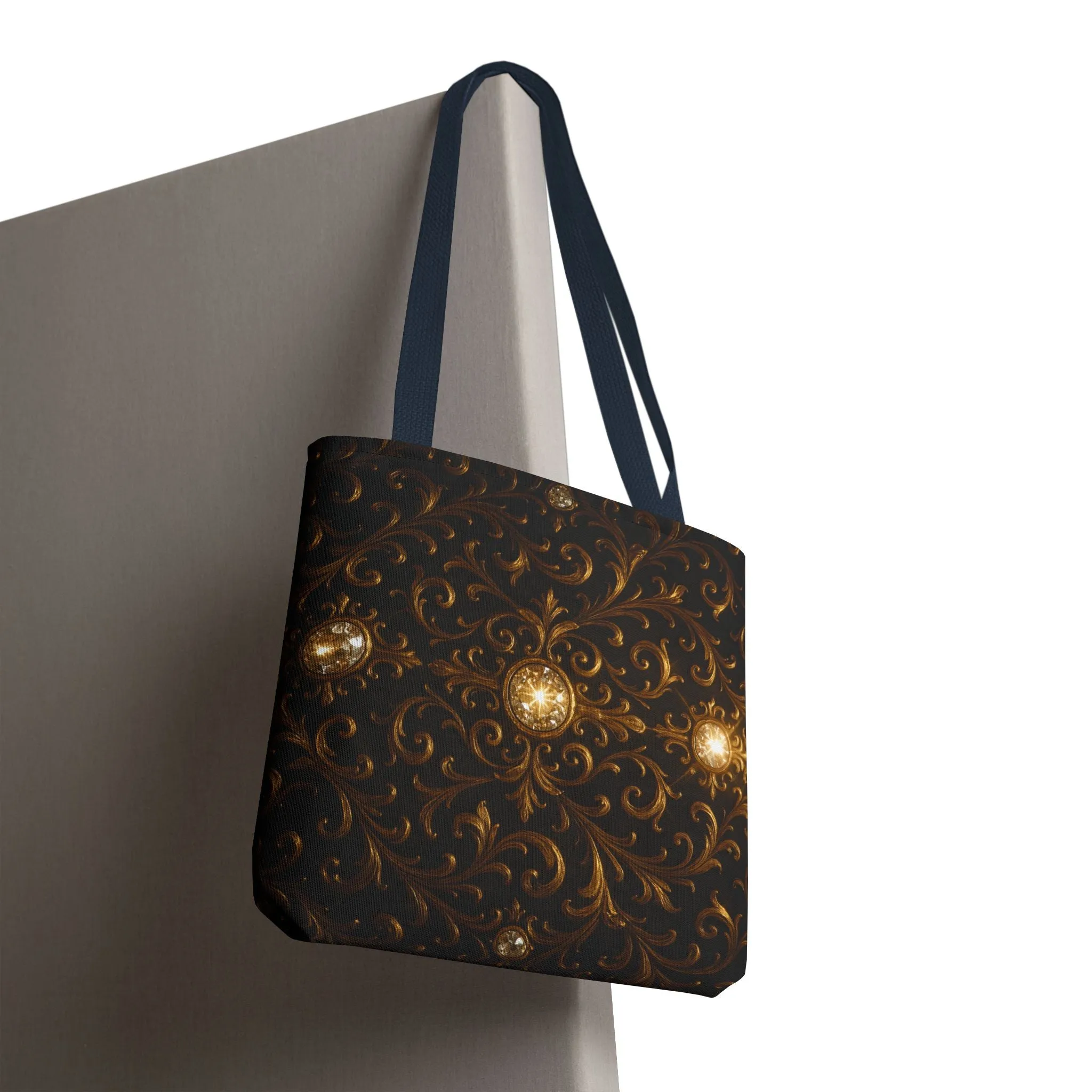 Elegant Baroque Tote Bag - Black and Gold Ornate Design Purse, Reusable Stylish Shoulder Bag for Women, Vintage Luxe Aesthetic Gift