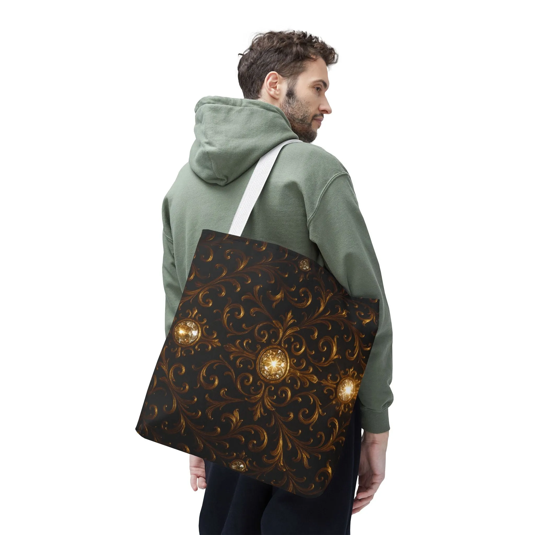 Elegant Baroque Tote Bag - Black and Gold Ornate Design Purse, Reusable Stylish Shoulder Bag for Women, Vintage Luxe Aesthetic Gift