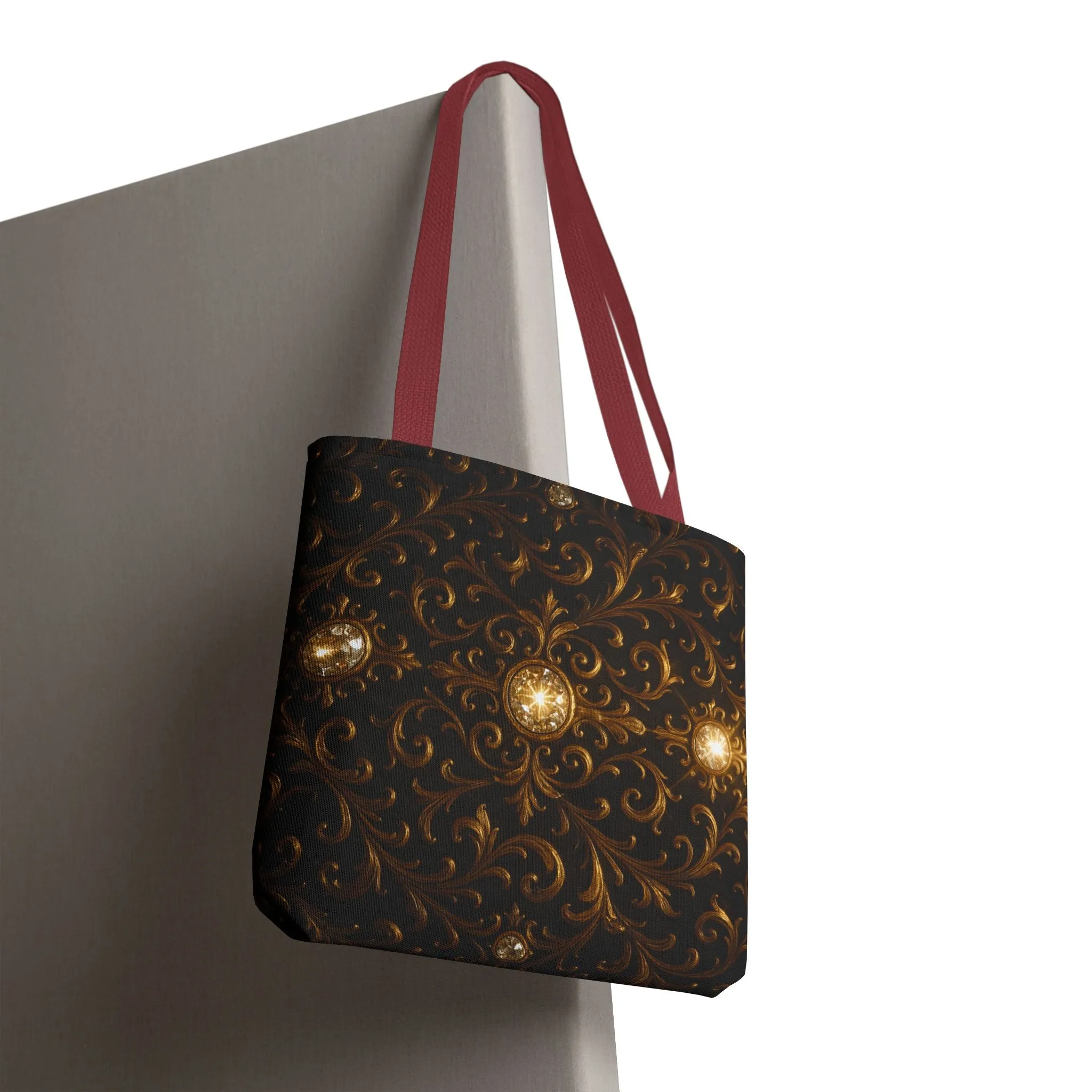Elegant Baroque Tote Bag - Black and Gold Ornate Design Purse, Reusable Stylish Shoulder Bag for Women, Vintage Luxe Aesthetic Gift