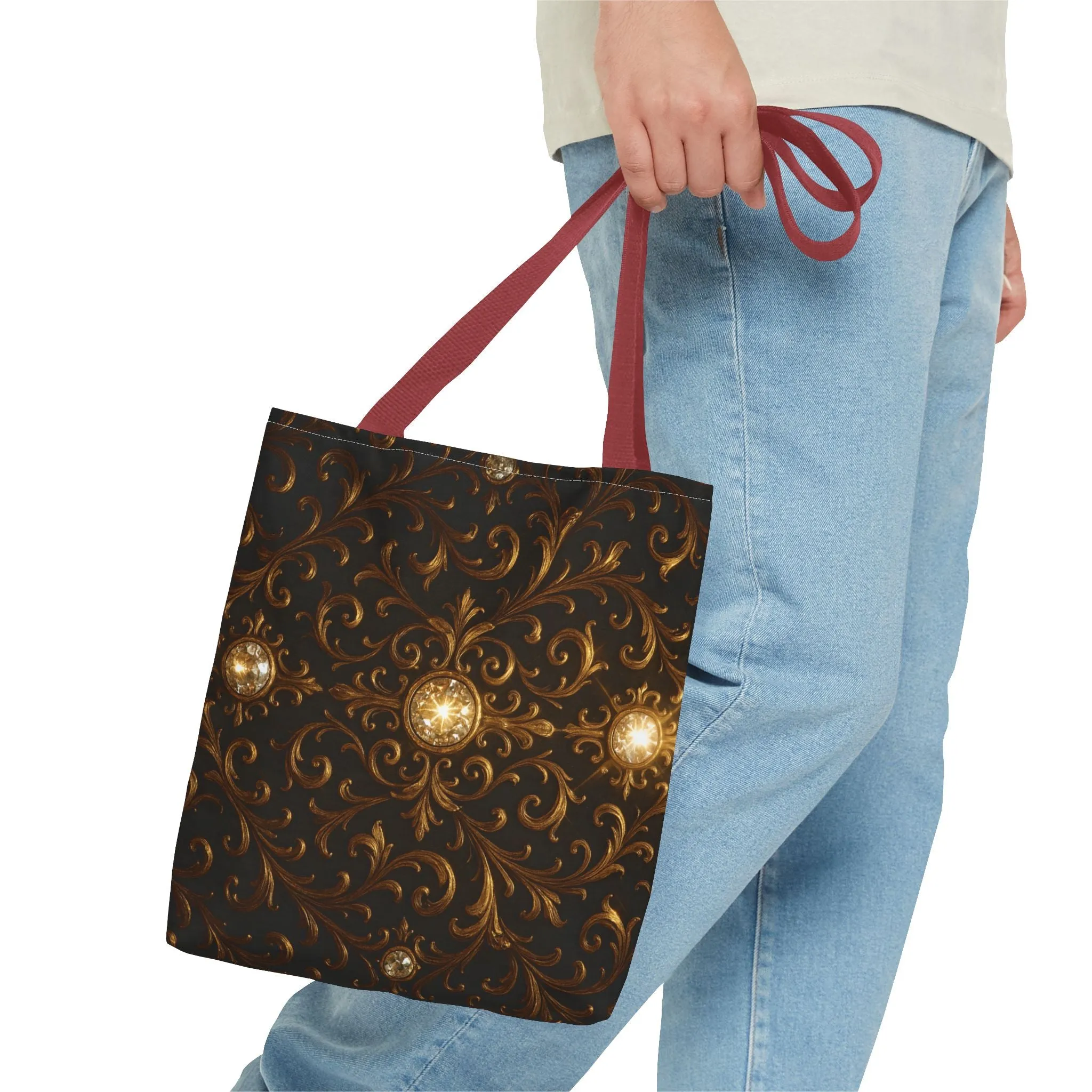 Elegant Baroque Tote Bag - Black and Gold Ornate Design Purse, Reusable Stylish Shoulder Bag for Women, Vintage Luxe Aesthetic Gift