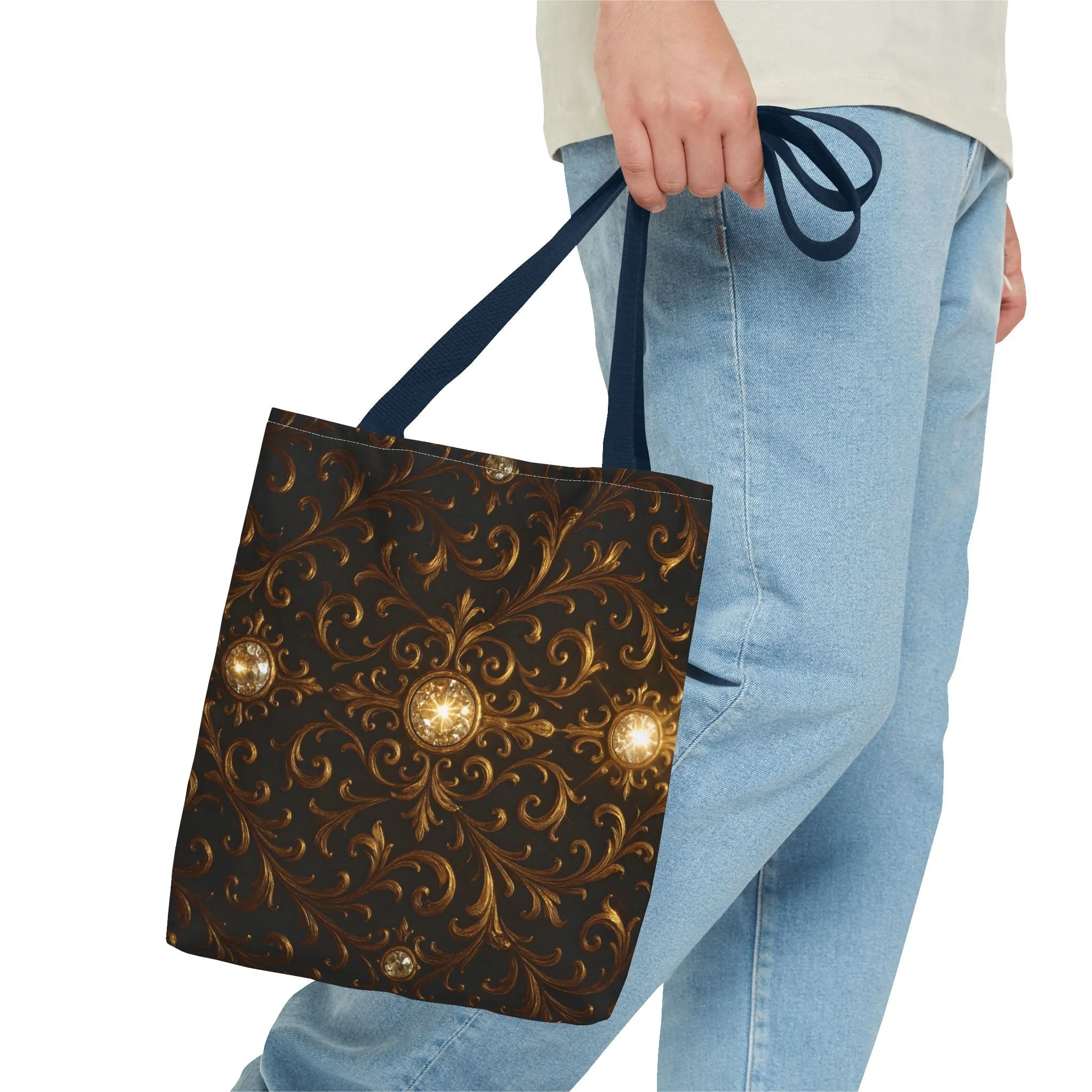 Elegant Baroque Tote Bag - Black and Gold Ornate Design Purse, Reusable Stylish Shoulder Bag for Women, Vintage Luxe Aesthetic Gift