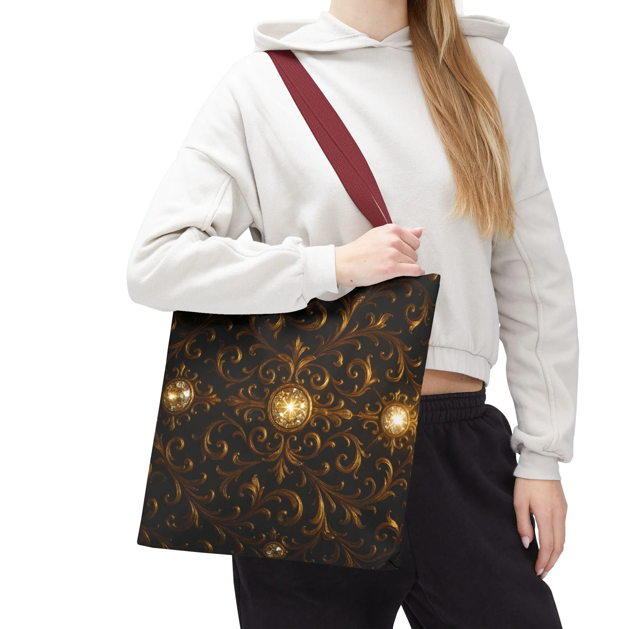 Elegant Baroque Tote Bag - Black and Gold Ornate Design Purse, Reusable Stylish Shoulder Bag for Women, Vintage Luxe Aesthetic Gift