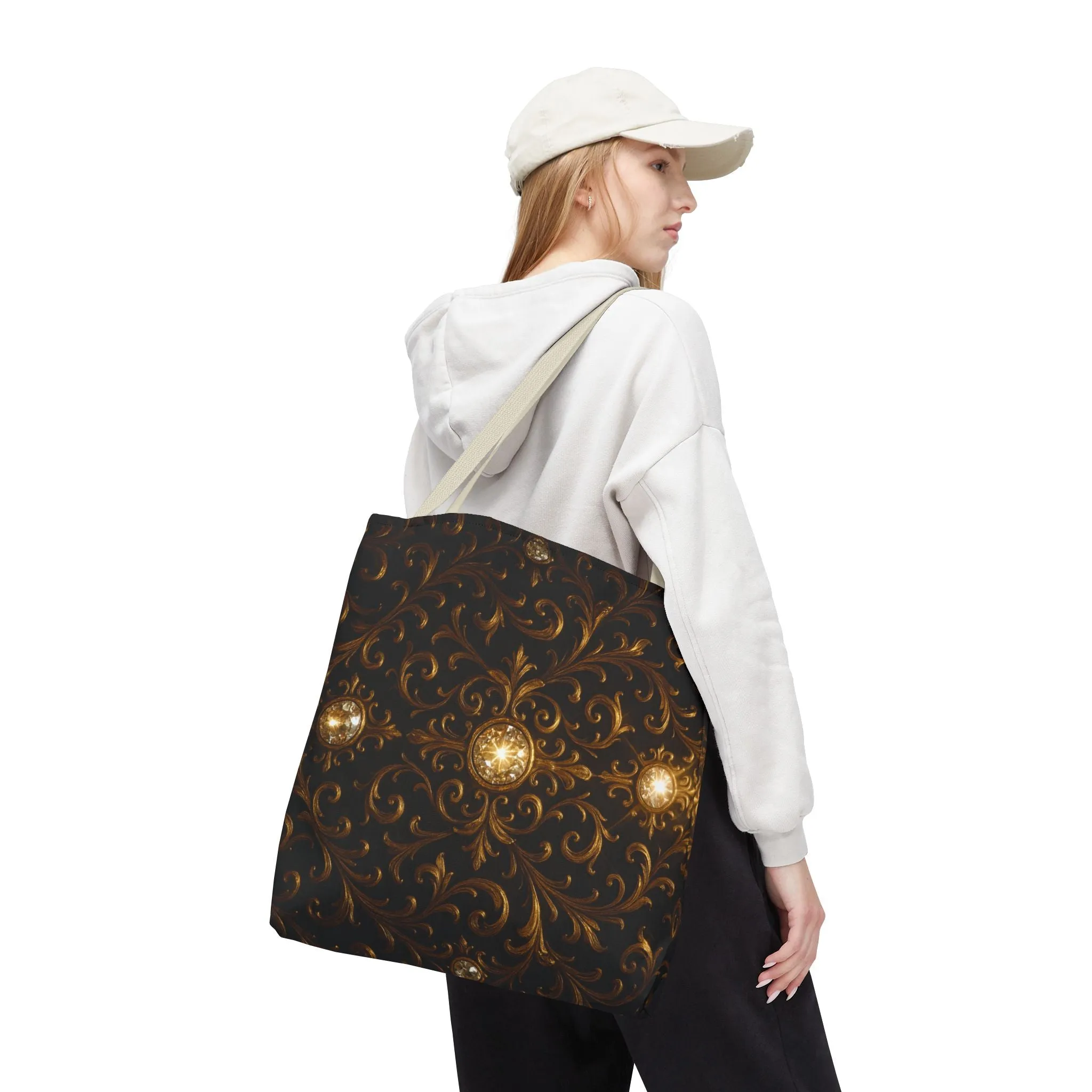 Elegant Baroque Tote Bag - Black and Gold Ornate Design Purse, Reusable Stylish Shoulder Bag for Women, Vintage Luxe Aesthetic Gift