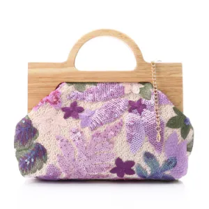 Elegant Sequined Floral  Clutch-shoulder bag for Women - Purple