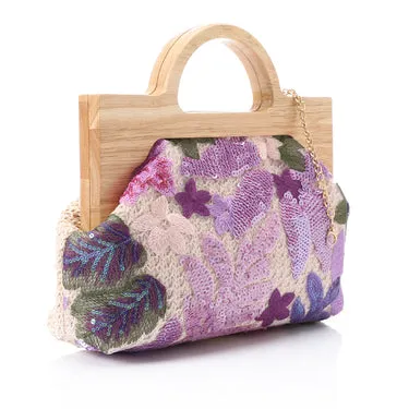 Elegant Sequined Floral  Clutch-shoulder bag for Women - Purple