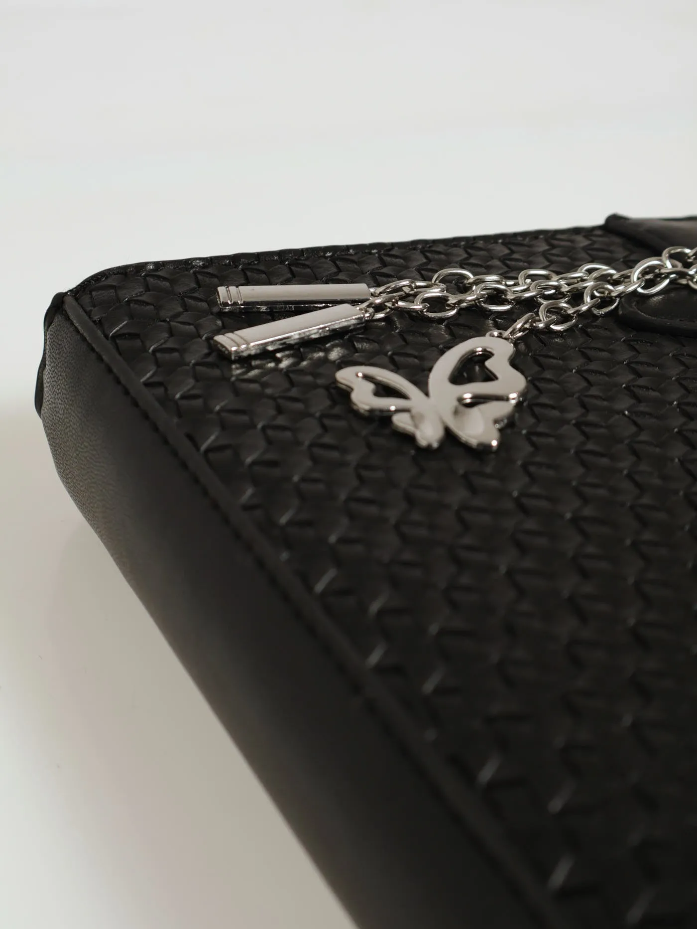 Embossed Charm Detail Tote Bag - Black