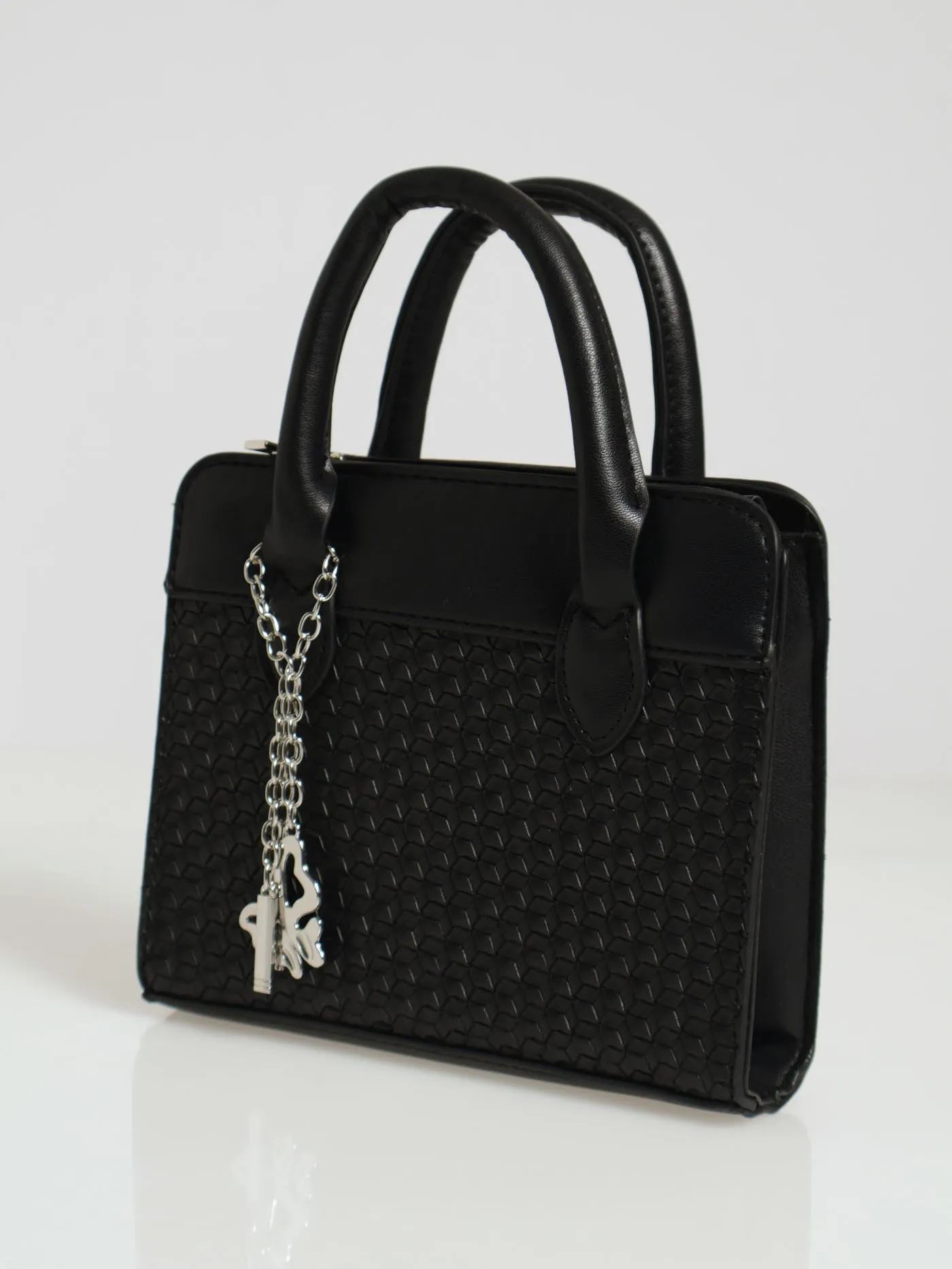 Embossed Charm Detail Tote Bag - Black