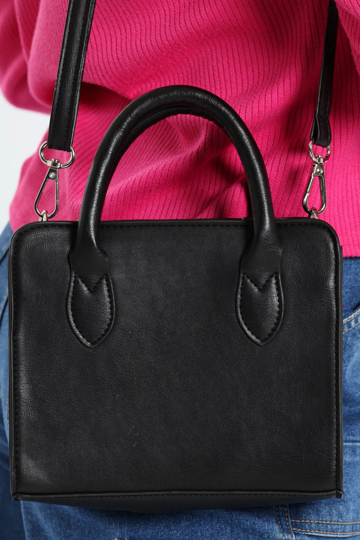 Embossed Charm Detail Tote Bag - Black