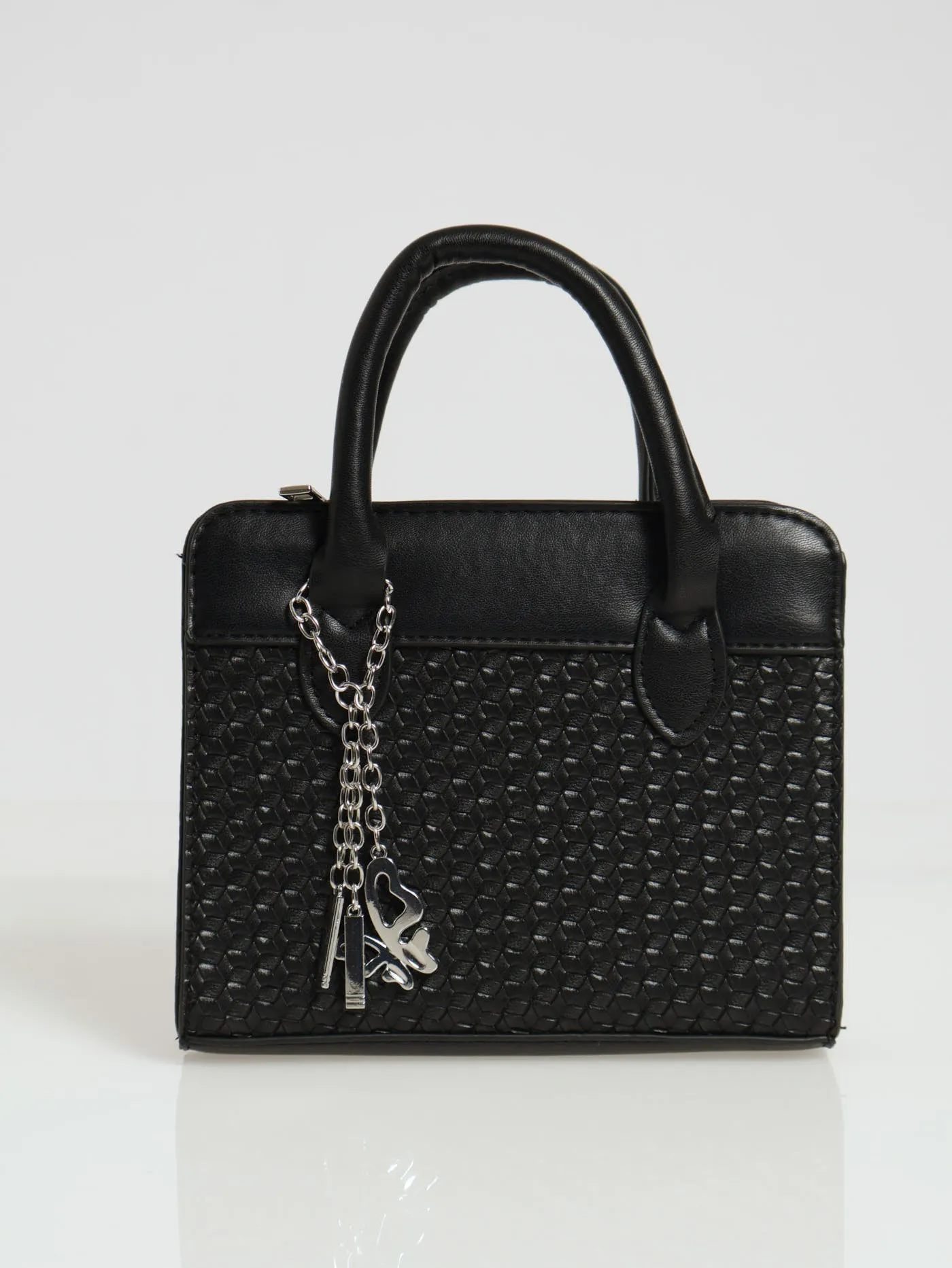 Embossed Charm Detail Tote Bag - Black