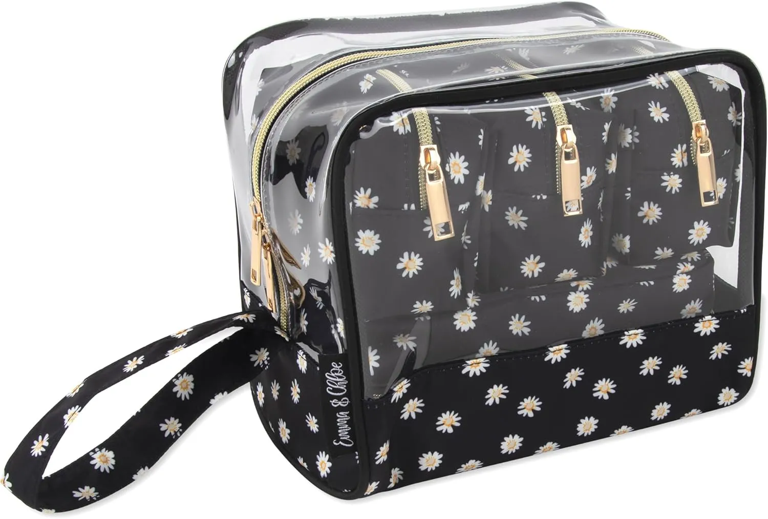 Emma & Chloe Travel Toiletry Bags for Women, 5 Piece Waterproof Cosmetic Case, Bag, Pouch Makeup Organizer Set for Women, Home Counters (Delicate White Daisies)