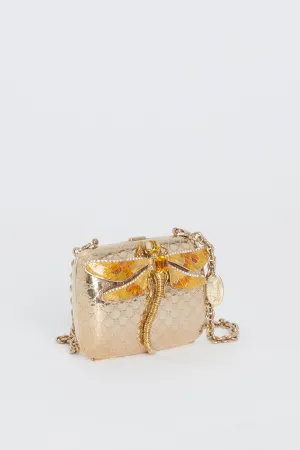 Enamel Embossed Guccissima Minaudiere Gold and Dragonfly Economical Micro Returning customer offer Metal Bag