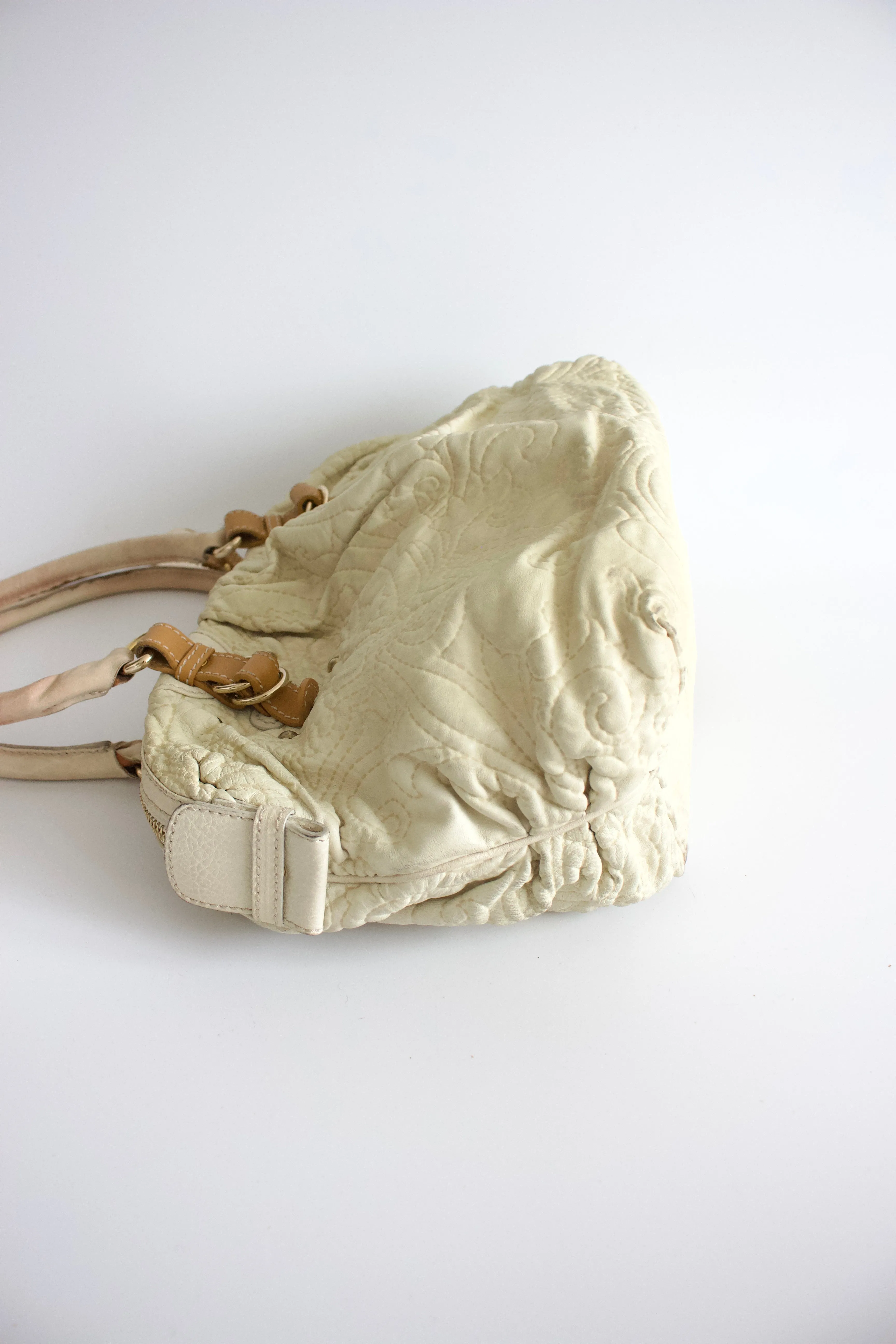 Etro white embossed leather shoulder bag
