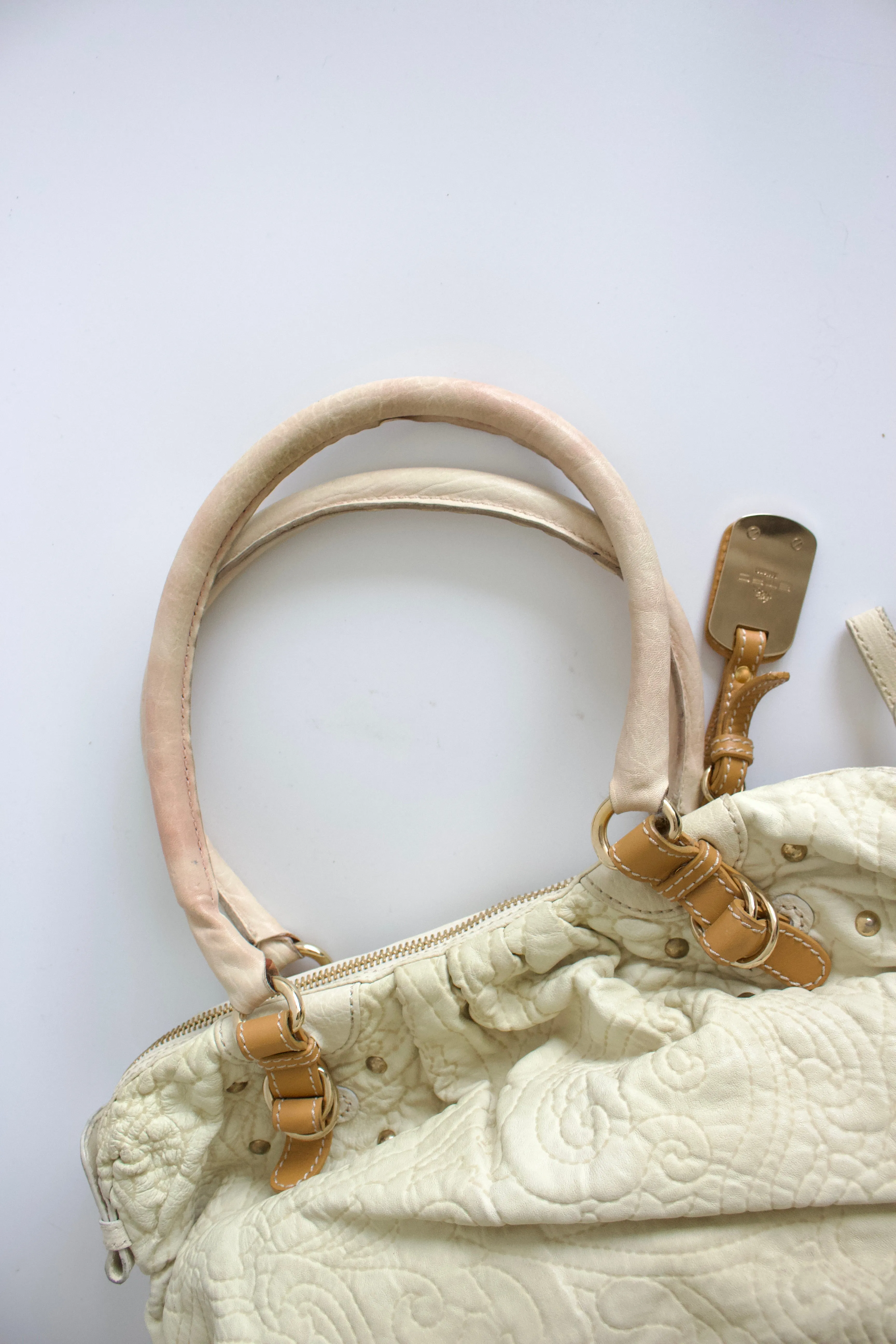 Etro white embossed leather shoulder bag