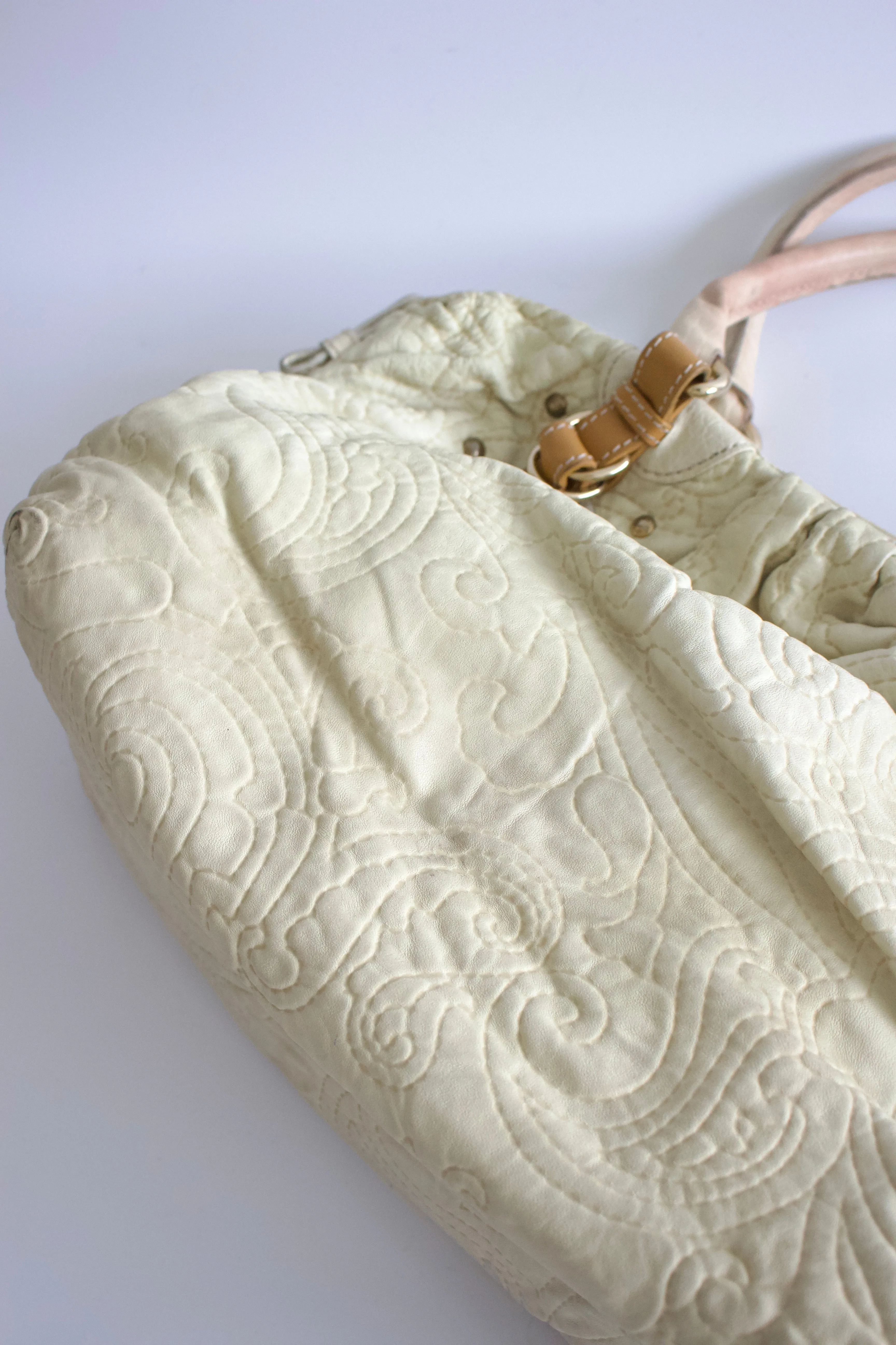 Etro white embossed leather shoulder bag