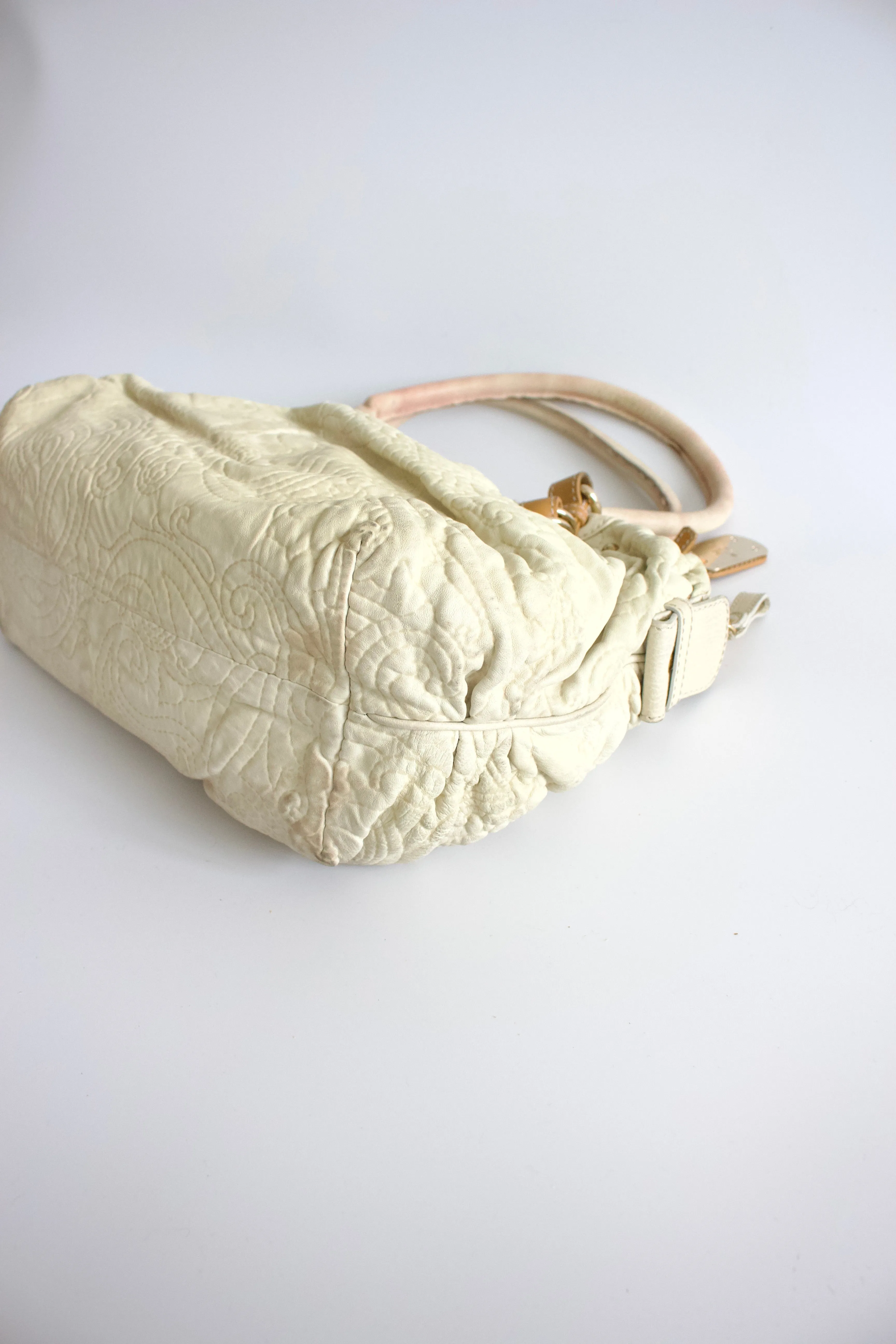 Etro white embossed leather shoulder bag