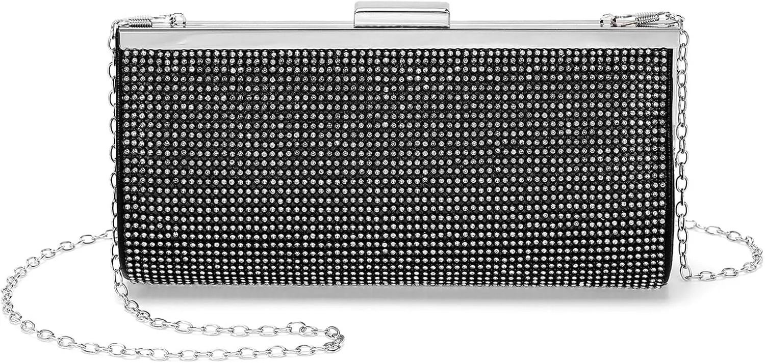 Evening Bags Clutch Purses for Women Formal, Crystal Rhinestone Purse Handbag Crossbody Bag with Chain Shoulder Bag Sparkly for Wedding Guest Party Black