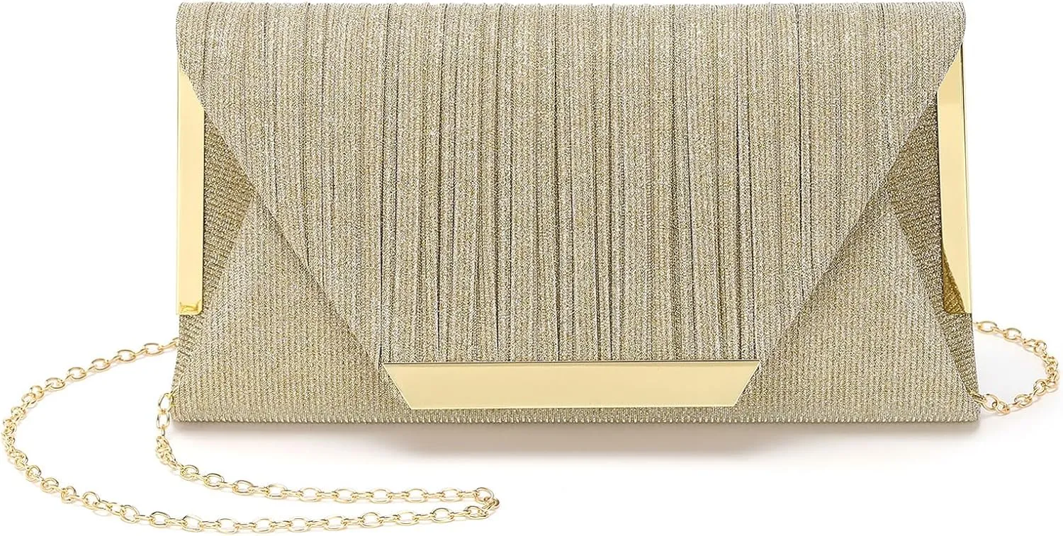 Evening Bags Clutch Purses for Women Formal, Purse Handbag Crossbody Bag with Chain Strap Shoulder Bag Sparkly for Wedding Guest Party Gold