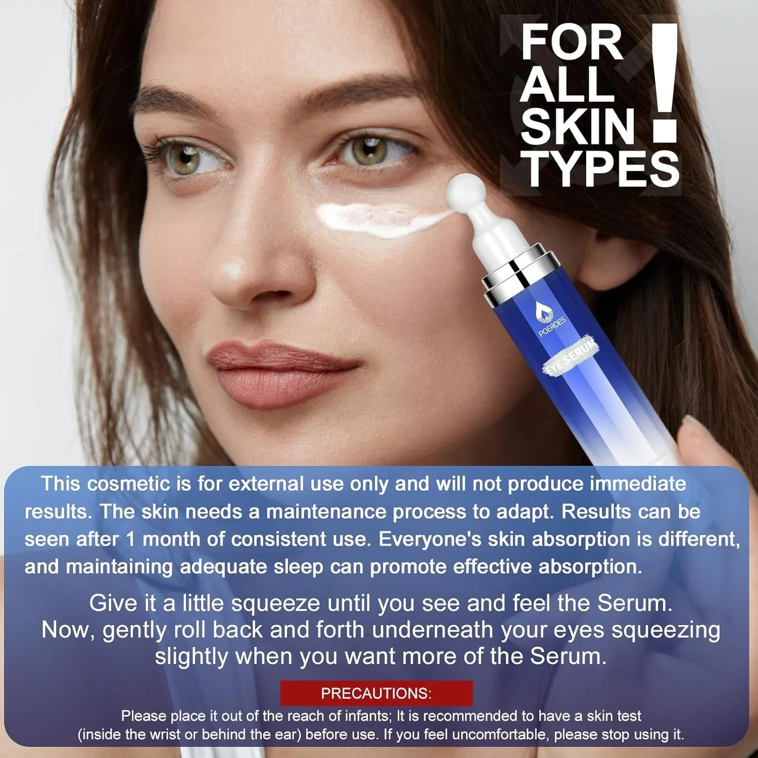 Eye Serum with 8% Caffeine 8% Retinol Hyaluronic Acid Niacinamide Peptides for Puffy Eye Bags Fine Lines Dark Circles Wrinkles, under Eye Cream with 360° Eye Roller Massage Ball, 0.5 Fl. Oz
