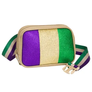 Faux Leather Mardi Gras Sparkle Rectangle Belt Bag - Gold