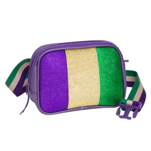 Faux Leather Mardi Gras Sparkle Rectangle Belt Bag - Purple