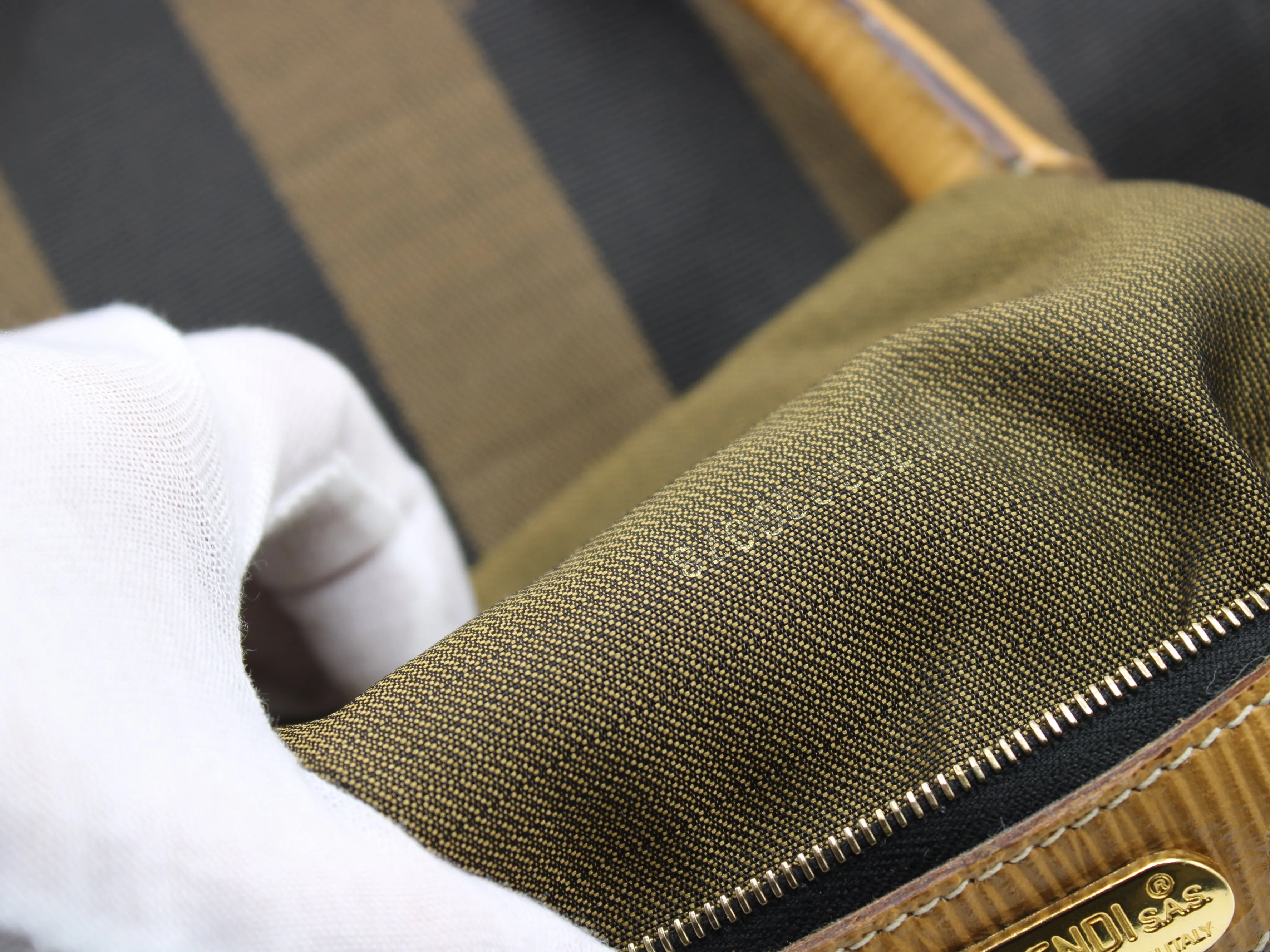 Fendi 2011 Pequin Striped Pattern Bucket Tote Brown Vintage