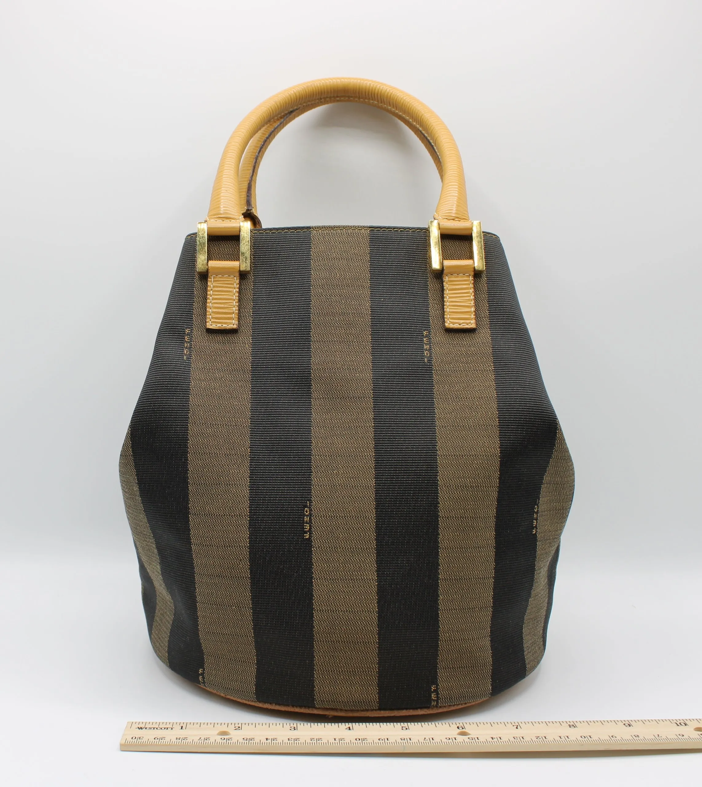 Fendi 2011 Pequin Striped Pattern Bucket Tote Brown Vintage