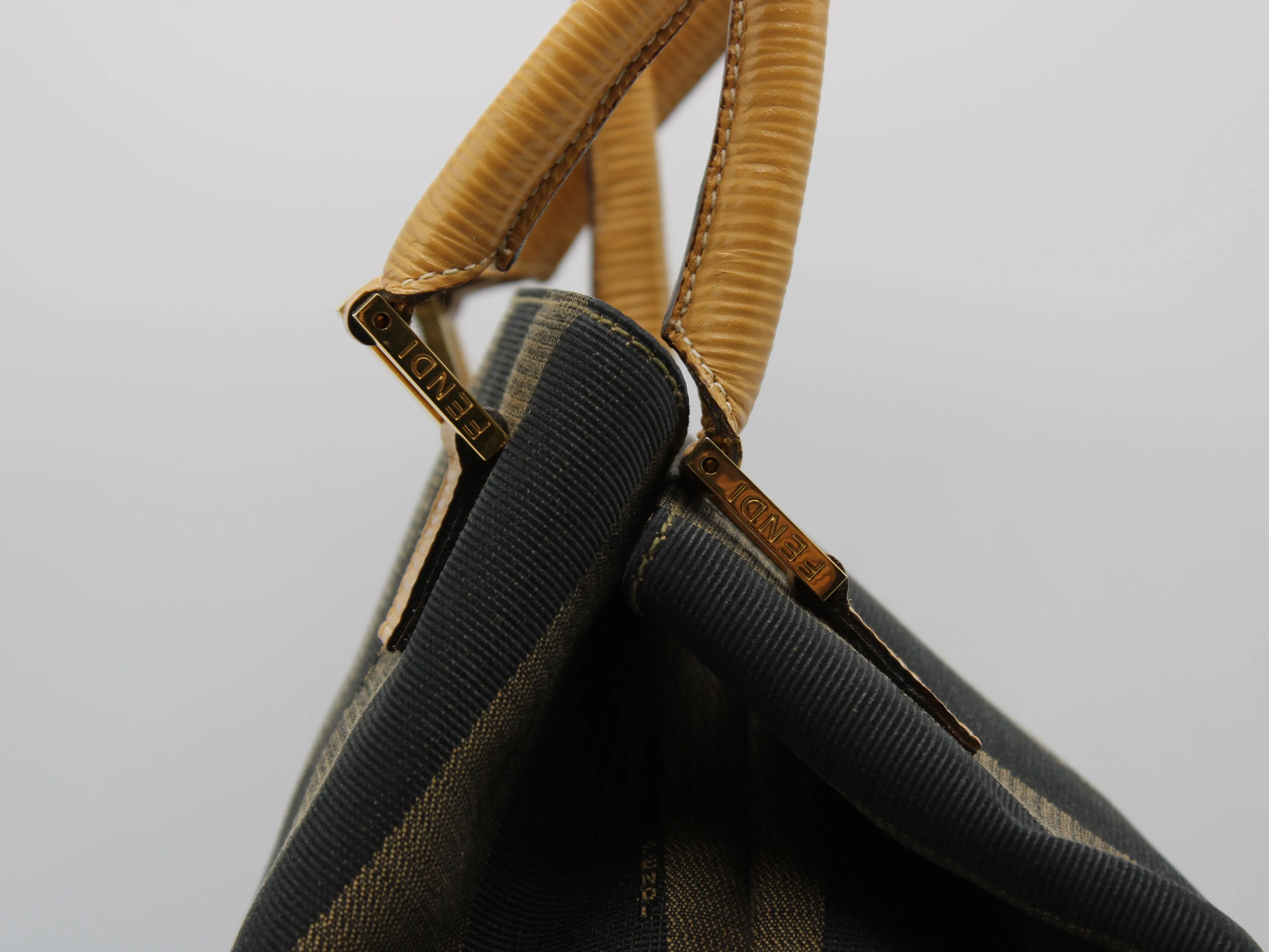 Fendi 2011 Pequin Striped Pattern Bucket Tote Brown Vintage