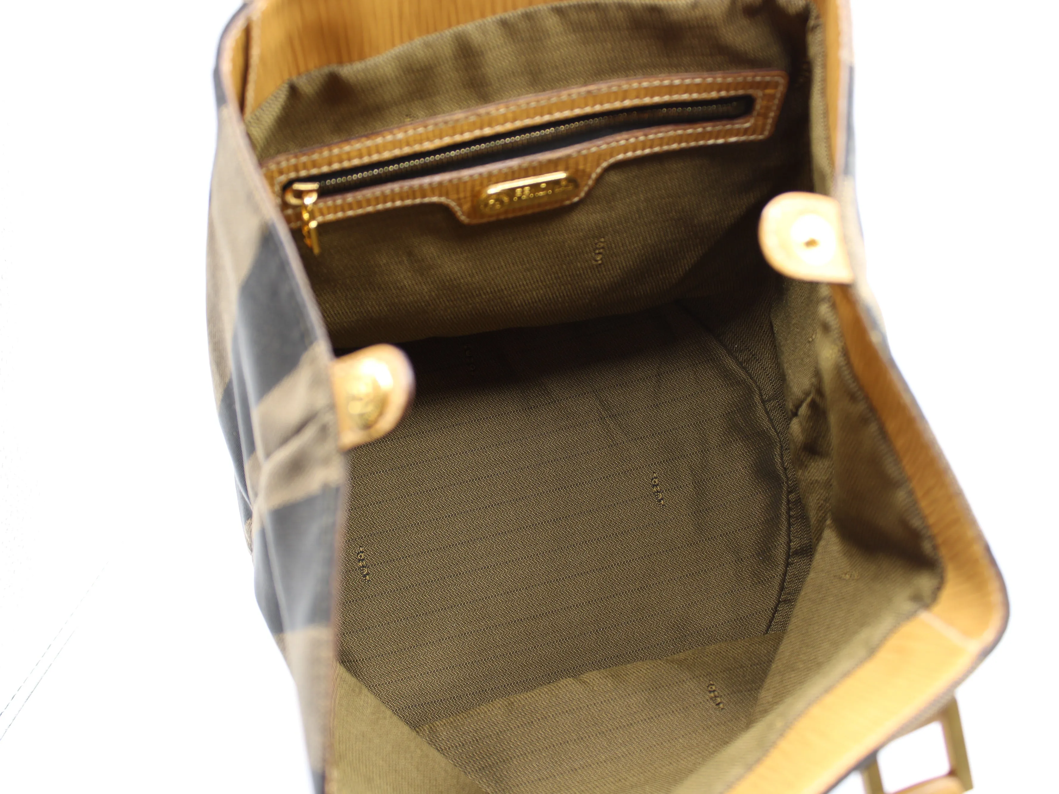 Fendi 2011 Pequin Striped Pattern Bucket Tote Brown Vintage