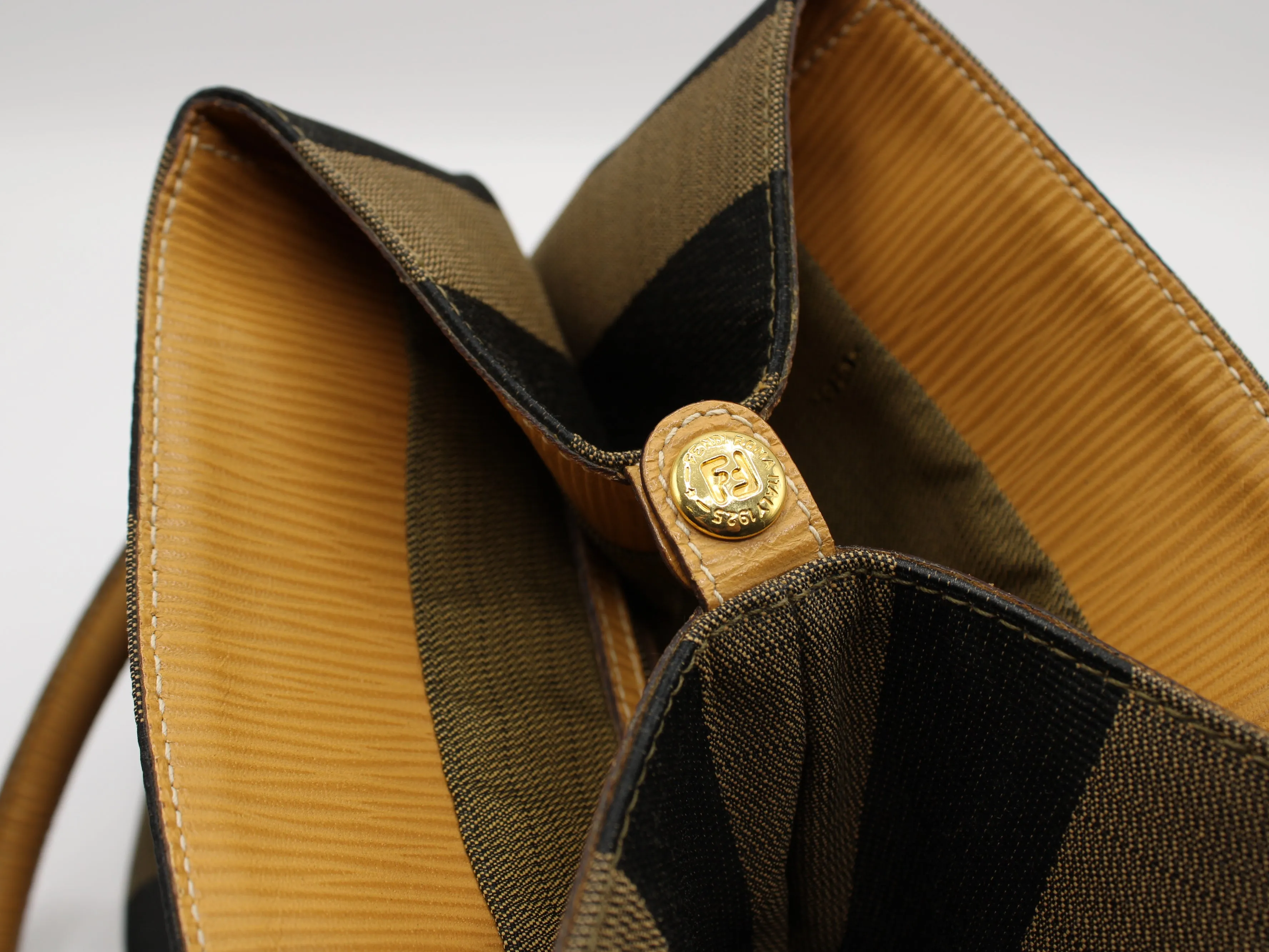 Fendi 2011 Pequin Striped Pattern Bucket Tote Brown Vintage