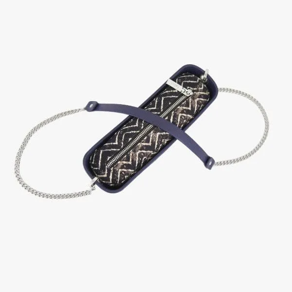 Fenn Classic Eclipse Navy Handbag Navy Silver Chain Handle P89 Inner Silver Zip