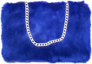 FHQHTH Faux Fox Fur Purse Fuzzy Handbags for Women Evening Handbags Al alloy Shoulder Strap