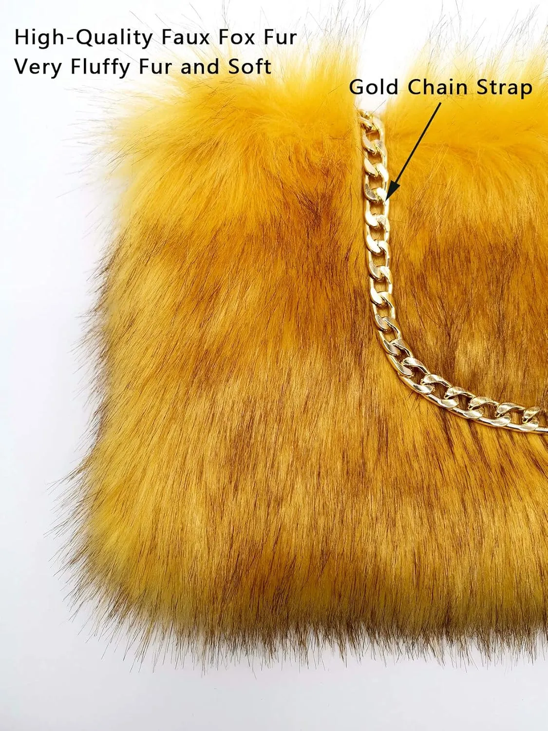 FHQHTH Faux Fox Fur Purse Fuzzy Handbags for Women Evening Handbags Al alloy Shoulder Strap