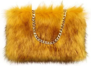 FHQHTH Faux Fox Fur Purse Fuzzy Handbags for Women Evening Handbags Al alloy Shoulder Strap