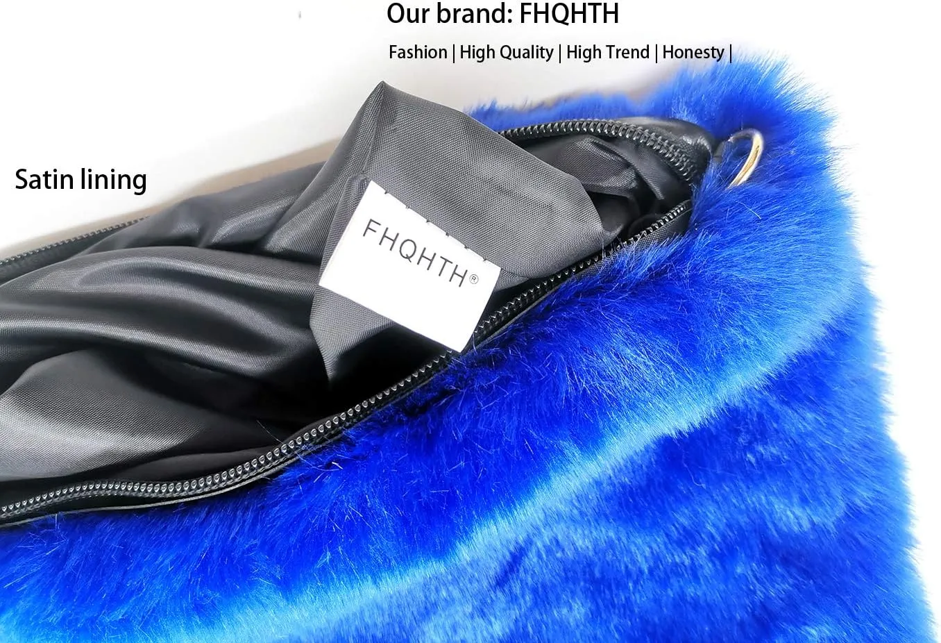 FHQHTH Faux Fox Fur Purse Fuzzy Handbags for Women Evening Handbags Al alloy Shoulder Strap