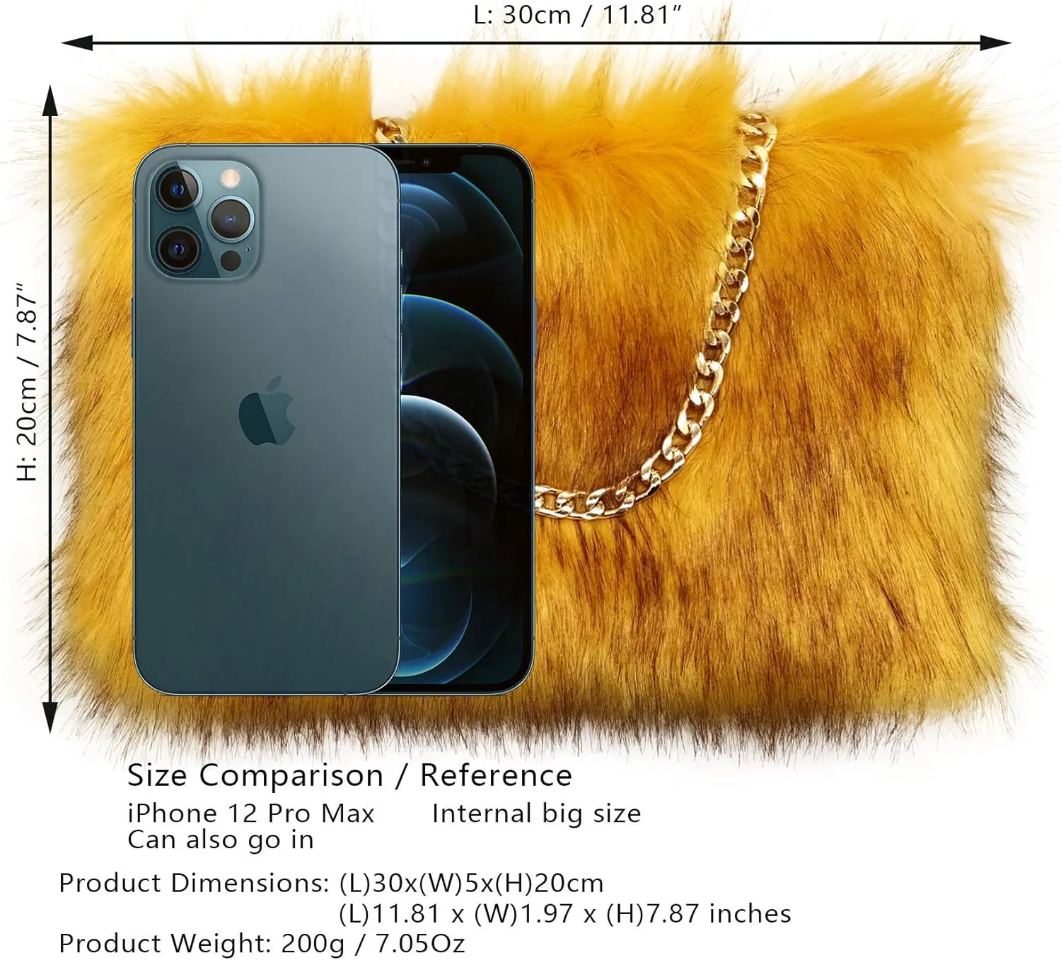 FHQHTH Faux Fox Fur Purse Fuzzy Handbags for Women Evening Handbags Al alloy Shoulder Strap