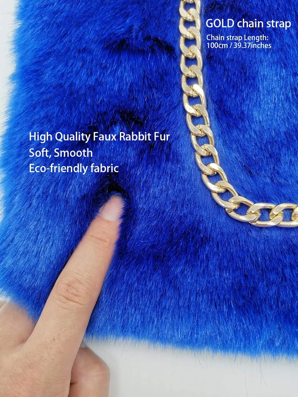 FHQHTH Faux Fox Fur Purse Fuzzy Handbags for Women Evening Handbags Al alloy Shoulder Strap