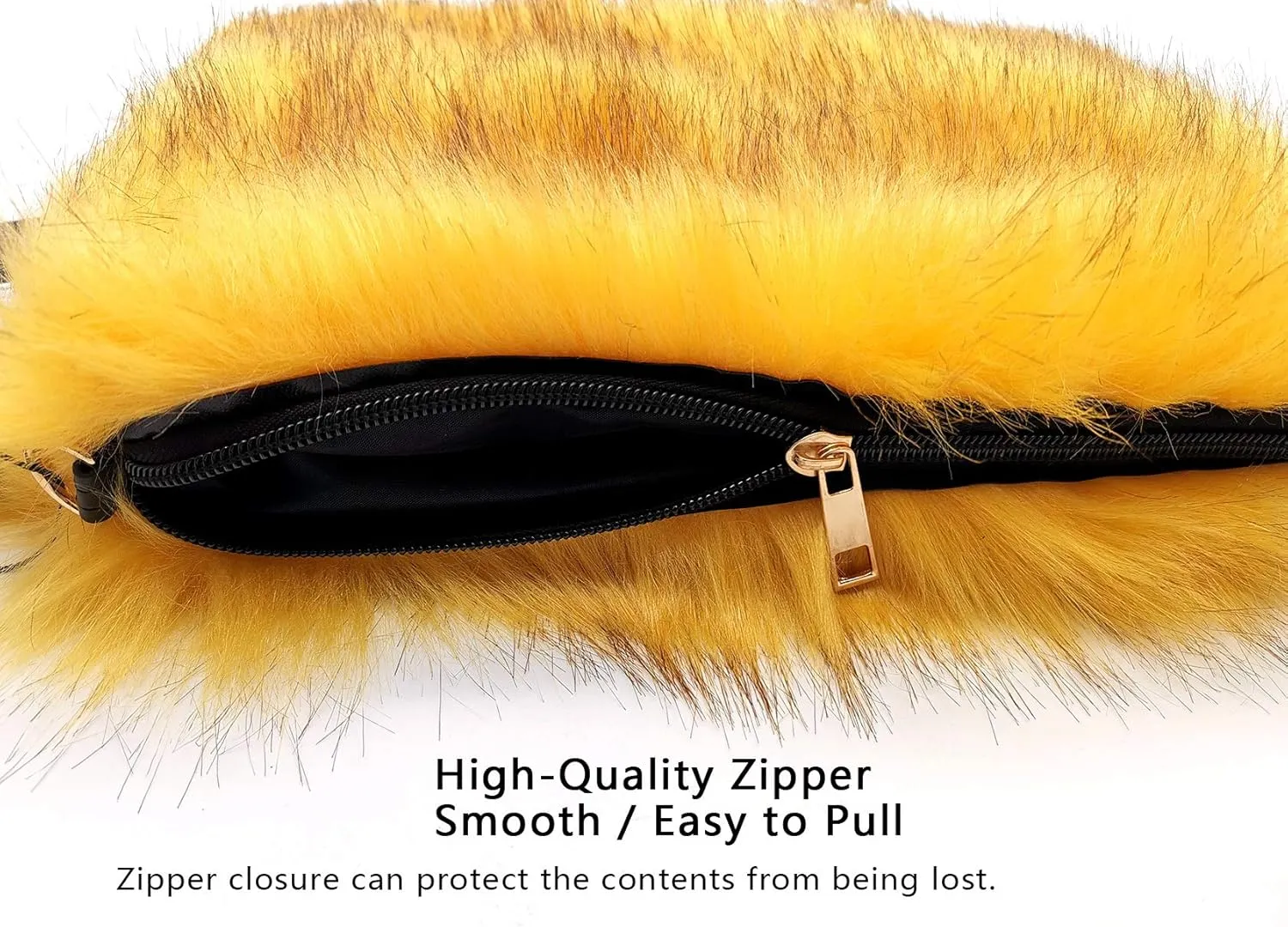 FHQHTH Faux Fox Fur Purse Fuzzy Handbags for Women Evening Handbags Al alloy Shoulder Strap