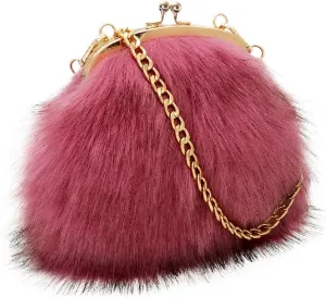 FHQHTH Faux Fur Purse Fashion Clutch Handbag Shoulder Vintage Evening Bags for Women