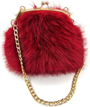 FHQHTH Faux Fur Purse Fashion Clutch Handbag Shoulder Vintage Evening Bags for Women