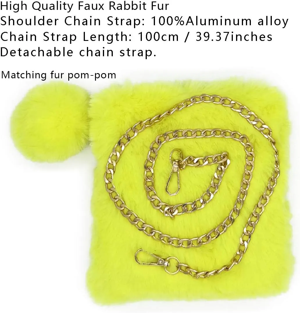 FHQHTHFaux Fur Purse for Women Fluffy Evening Bags Small Cute Crossbody Bag Cosmetic Bag Metal Chain Strap