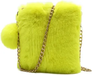FHQHTHFaux Fur Purse for Women Fluffy Evening Bags Small Cute Crossbody Bag Cosmetic Bag Metal Chain Strap