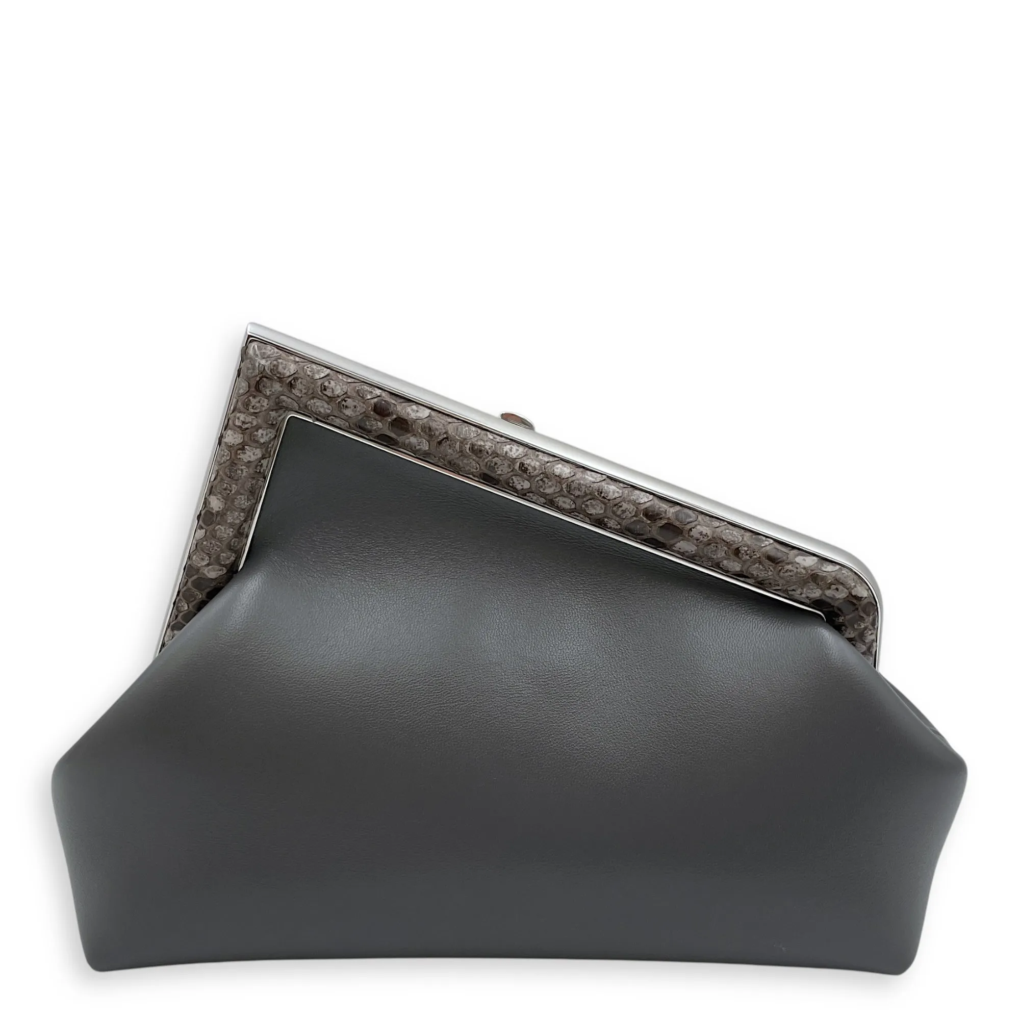 First Grey Shoulder Bag in Python Embossed Calfskin, Silver hardware