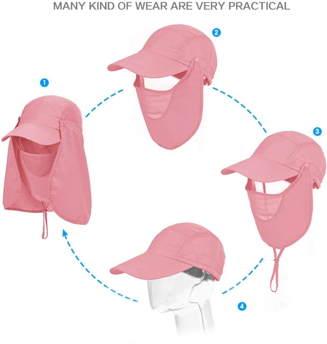 Fishing Hat Men/Women Outdoor Sun Cap UV Sun Protection Hat with Removable Neck Flap & Face Cover Cycling Hiking