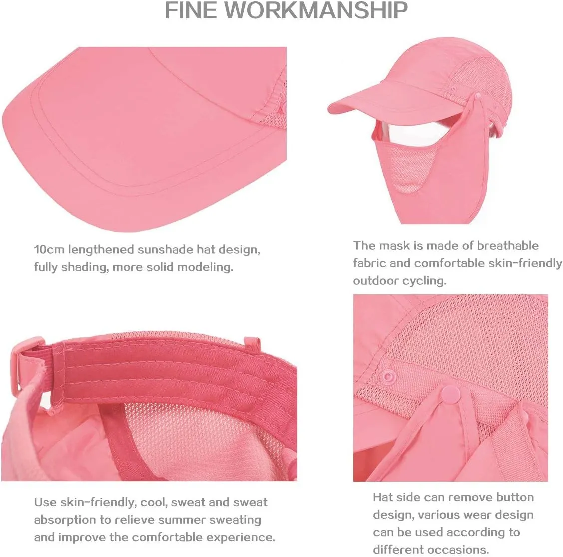 Fishing Hat Men/Women Outdoor Sun Cap UV Sun Protection Hat with Removable Neck Flap & Face Cover Cycling Hiking