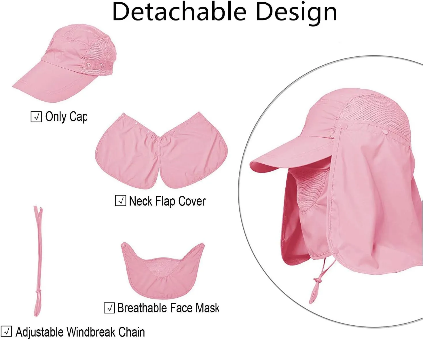 Fishing Hat Men/Women Outdoor Sun Cap UV Sun Protection Hat with Removable Neck Flap & Face Cover Cycling Hiking