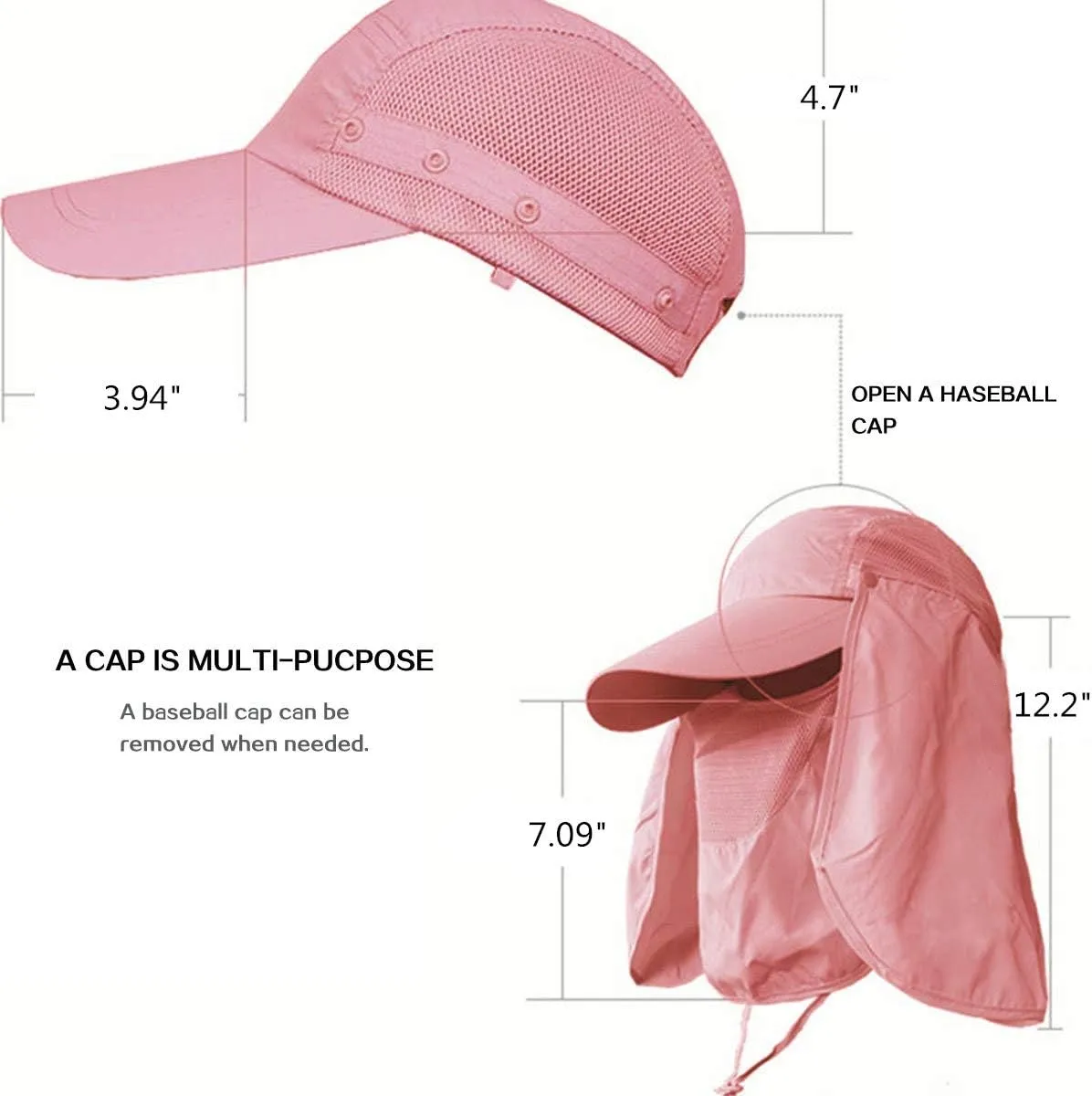 Fishing Hat Men/Women Outdoor Sun Cap UV Sun Protection Hat with Removable Neck Flap & Face Cover Cycling Hiking