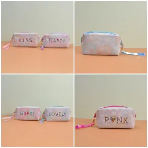 Floral Printed Word Art Makeup Pouch