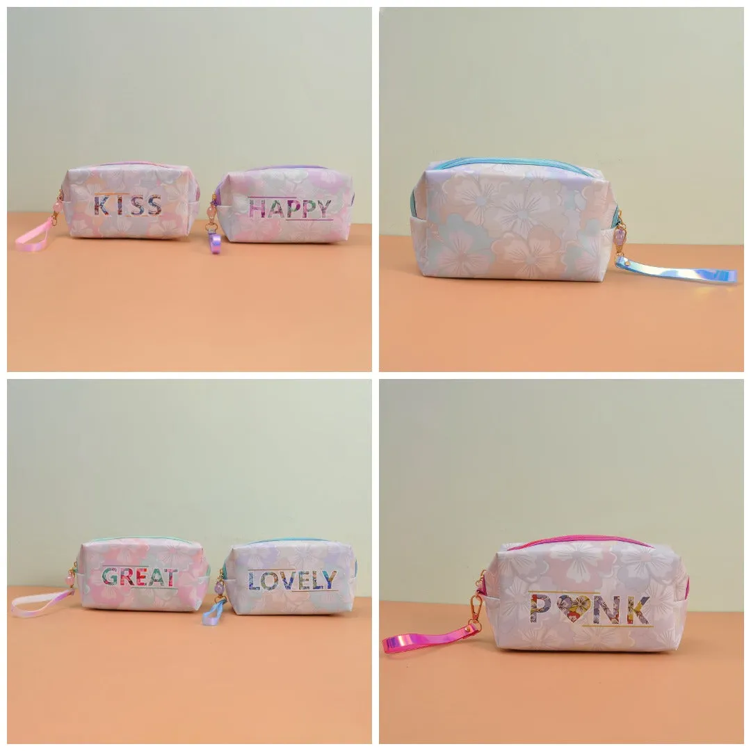 Floral Printed Word Art Makeup Pouch
