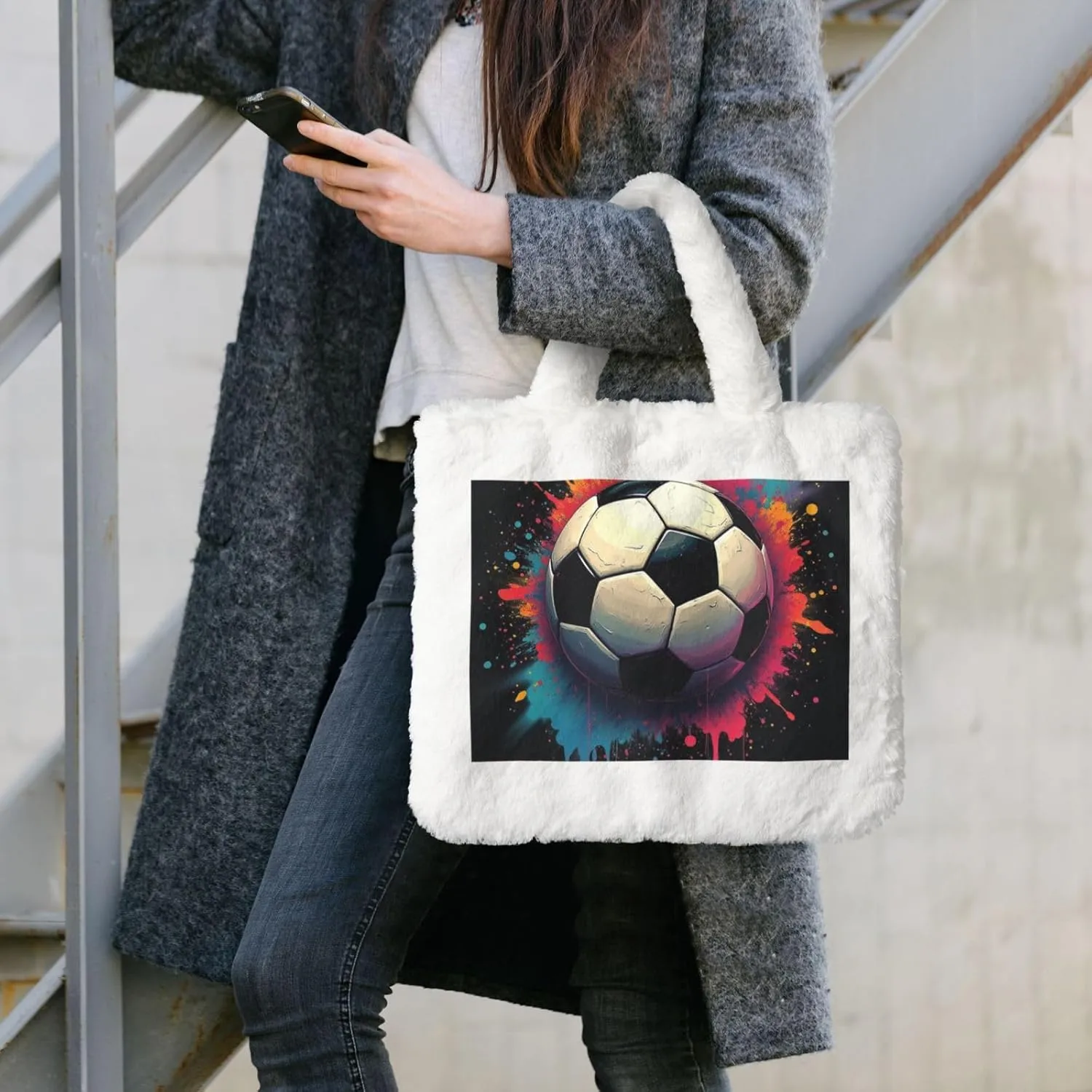 Fluffy Bag Fluffy Shoulder Bag Furry Plush Handbag Faux Fur Flower Tote Bag for Ladies Women